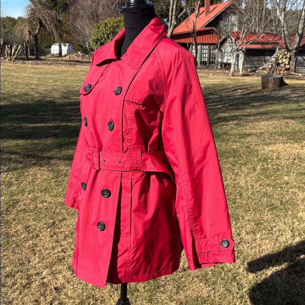 LL Bean Double Breasted Red Trench/w Rain Liner Coat Women’s Size Large Petite - Picture 7 of 14